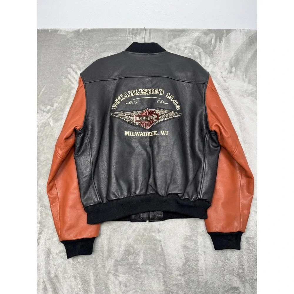 Vintage Harley Davidson Jacket Mens Medium Leather Bomber Milwaukee Biker Logo